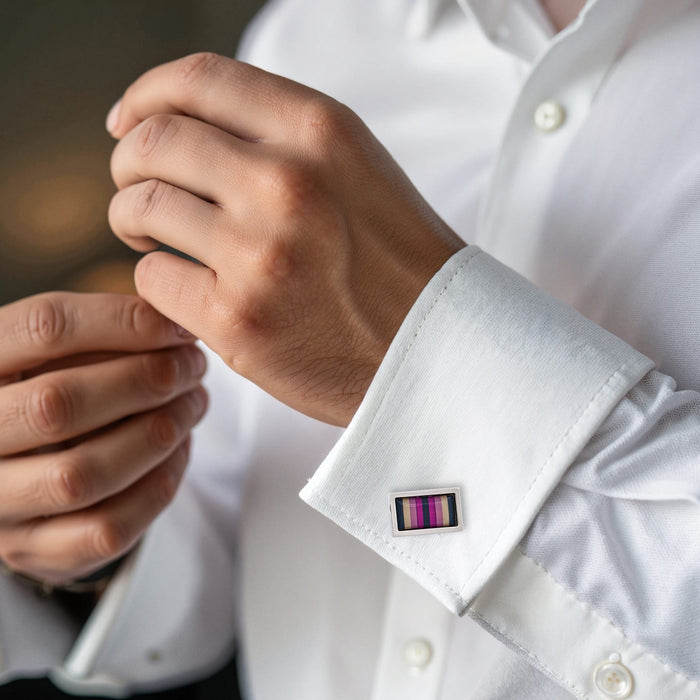 Purple Enamel Barcode Patterned Cufflinks
