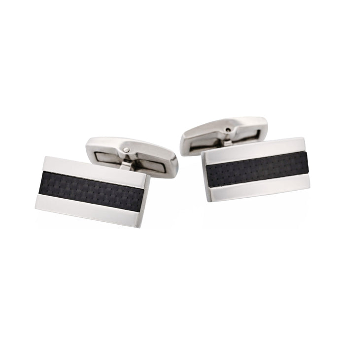 Rectangular Polished Stainless Steel & Carbon Fibre Cufflinks