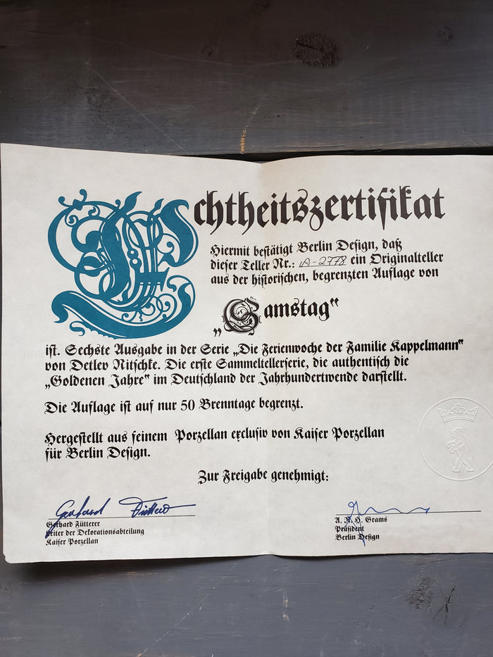 Saturday commemorative plate by Detlev Nitschke