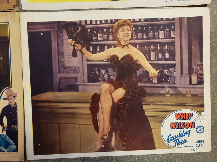 Set of 4 Vintage Western Movie Lobby Cards (Ken Maynard, Rex Bell, Whip Wilson, and Lash La Rue)
