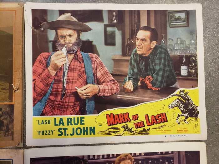 Set of 4 Vintage Western Movie Lobby Cards (Ken Maynard, Rex Bell, Whip Wilson, and Lash La Rue)