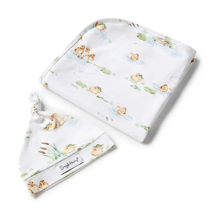 Snuggle Hunny Baby Jersey Wrap & Beanie Set - Duck Pond