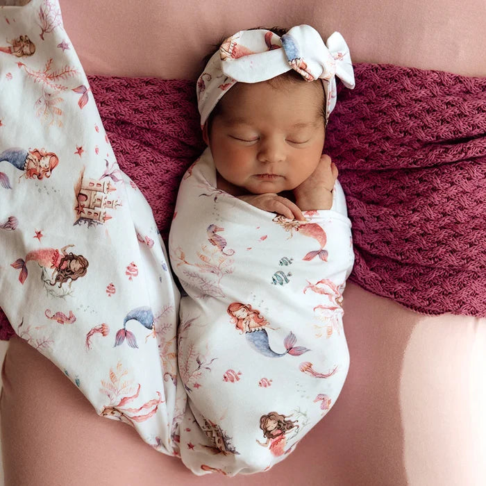 Snuggle Hunny Baby Jersey Wrap & Topknot Set - Mermaid
