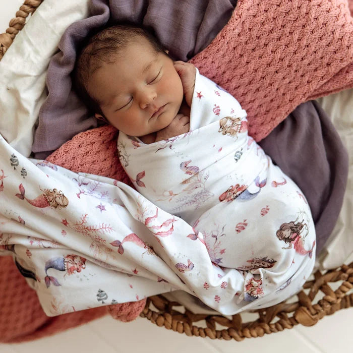 Snuggle Hunny Baby Jersey Wrap & Topknot Set - Mermaid