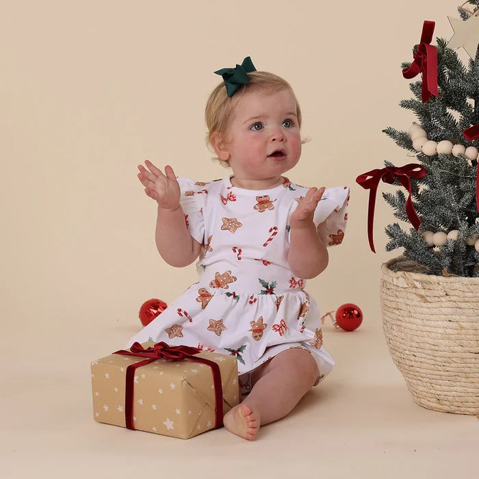 Snuggle Hunny Christmas Short Sleeve Organic Dress - Gingerbread