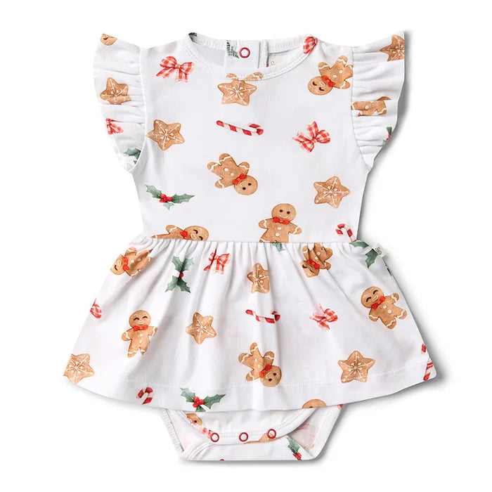 Snuggle Hunny Christmas Short Sleeve Organic Dress - Gingerbread