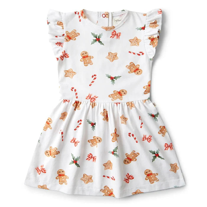 Snuggle Hunny Christmas Short Sleeve Organic Dress - Gingerbread