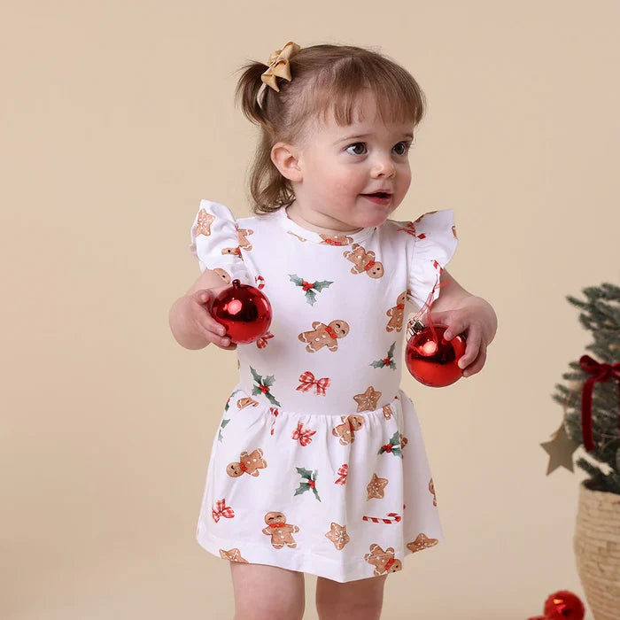Snuggle Hunny Christmas Short Sleeve Organic Dress - Gingerbread