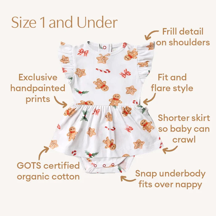 Snuggle Hunny Christmas Short Sleeve Organic Dress - Gingerbread