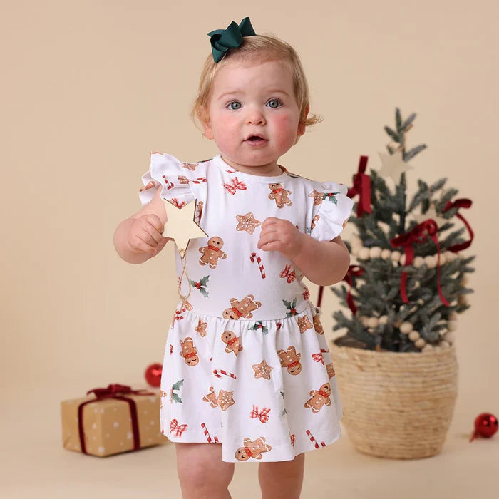 Snuggle Hunny Christmas Short Sleeve Organic Dress - Gingerbread