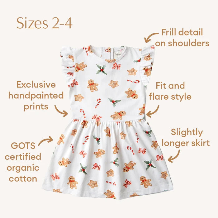 Snuggle Hunny Christmas Short Sleeve Organic Dress - Gingerbread
