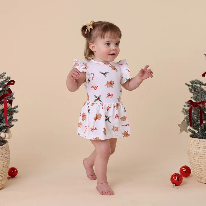 Snuggle Hunny Christmas Short Sleeve Organic Dress - Gingerbread