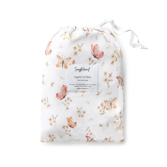 Snuggle Hunny Organic Fitted Jersey Cotton Cot Sheet - Butterfly