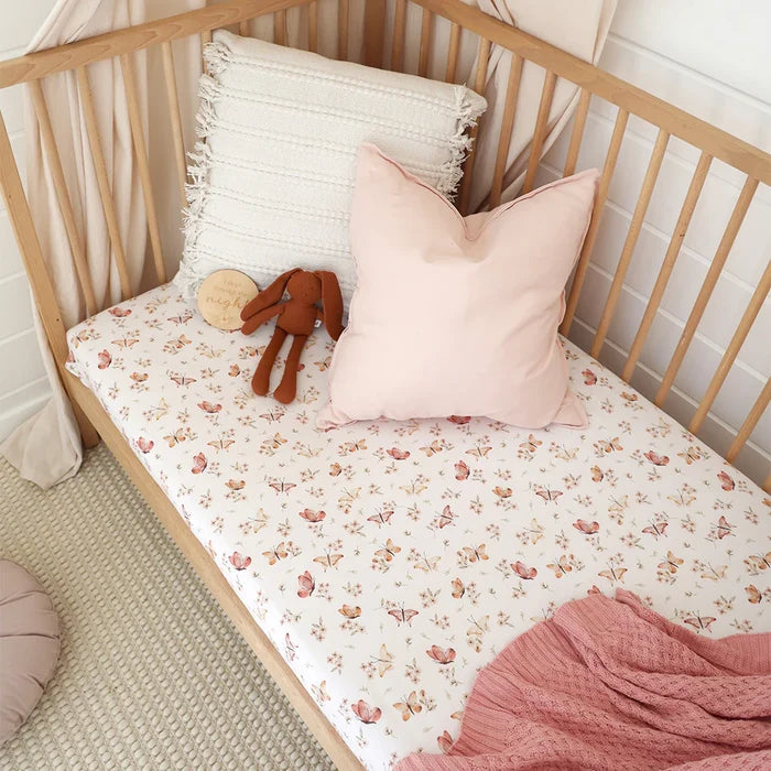 Snuggle Hunny Organic Fitted Jersey Cotton Cot Sheet - Butterfly