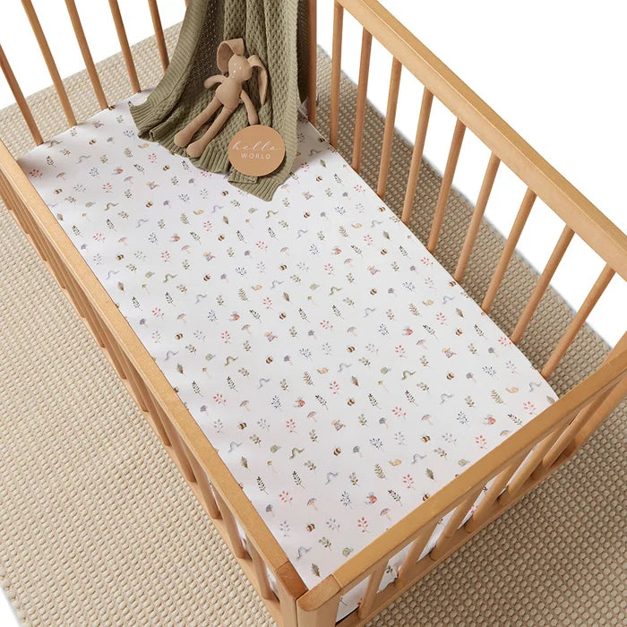 Snuggle Hunny Organic Fitted Jersey Cotton Cot Sheet - Garden Friends