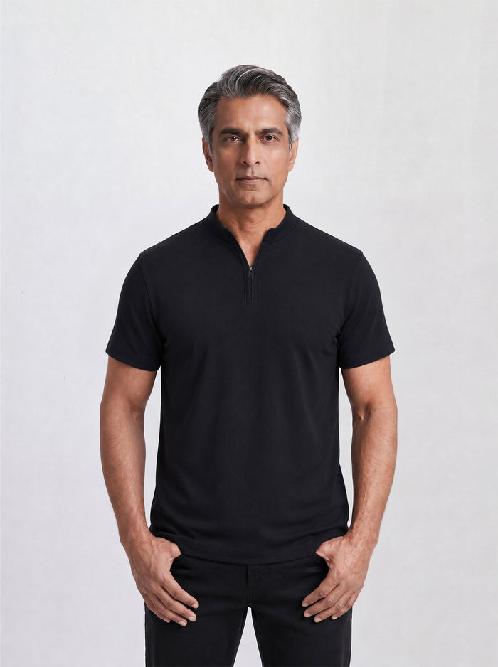 THE ACTIVE - QUARTER ZIP HALF TEE - BLACK