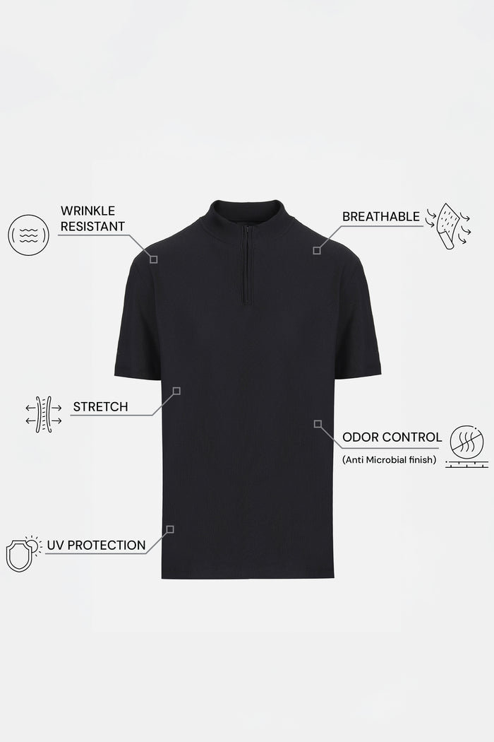 THE ACTIVE - QUARTER ZIP HALF TEE - BLACK