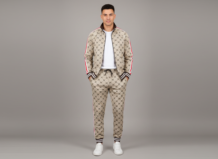 The Aeeleire Men's Plaid Tracksuit Set - Khaki