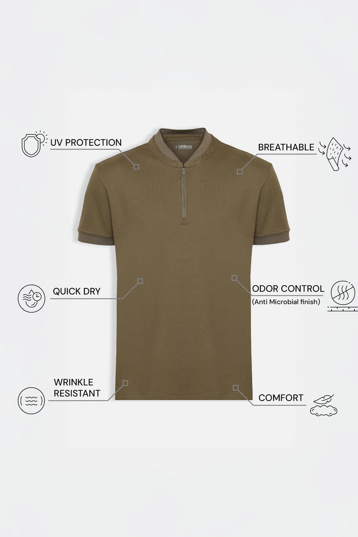 THE APEX - QUARTER ZIP POLO - MILITARY GREEN