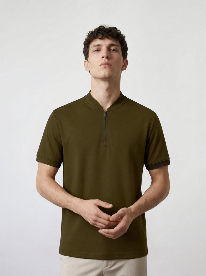 THE APEX - QUARTER ZIP POLO - MILITARY GREEN