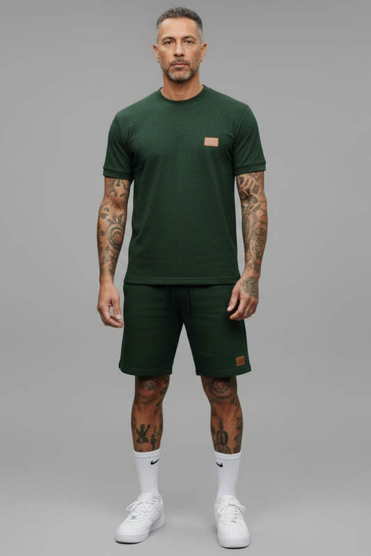 The Athletic Workout 2-Piece T-Shirt and Shorts Outfit with Pockets in Blackish Green