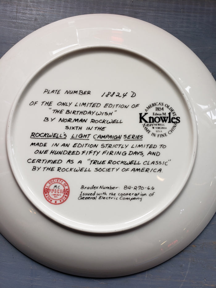"The Birthday Wish" by Norman Rockwell collectible plate