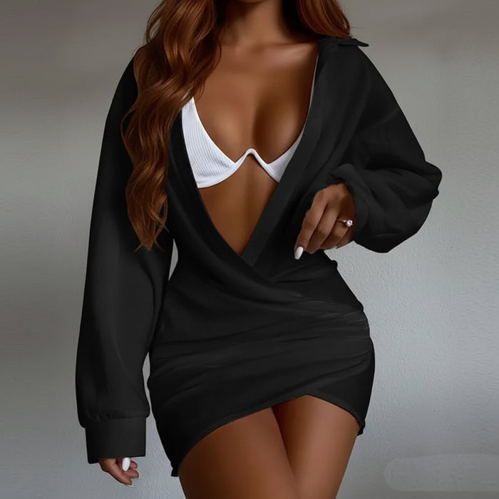 The Chic V-Neck Long Sleeve Mini Dress