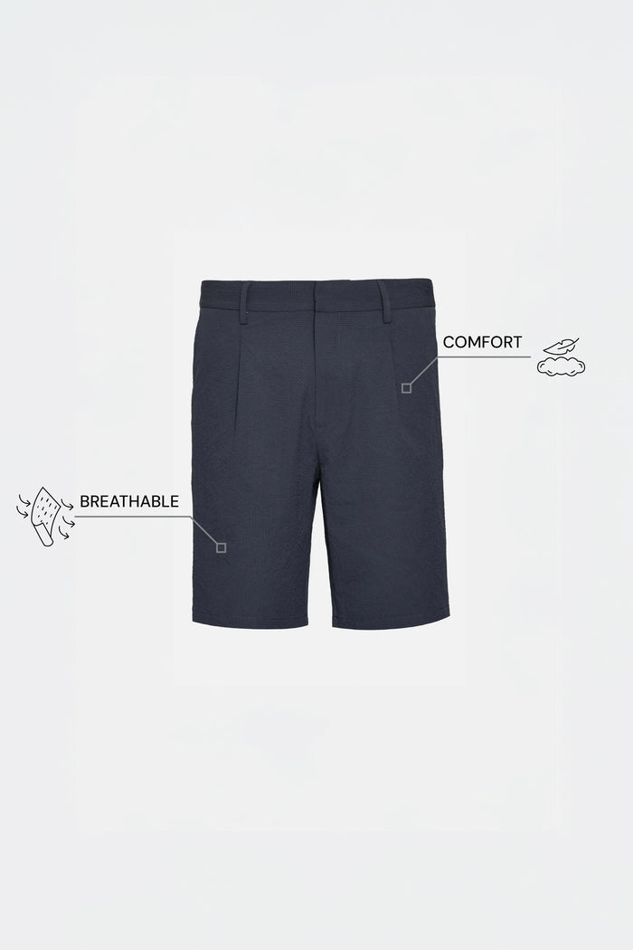 THE CITY PLEAT - TEXTURED SHORTS - NAVY BLUE