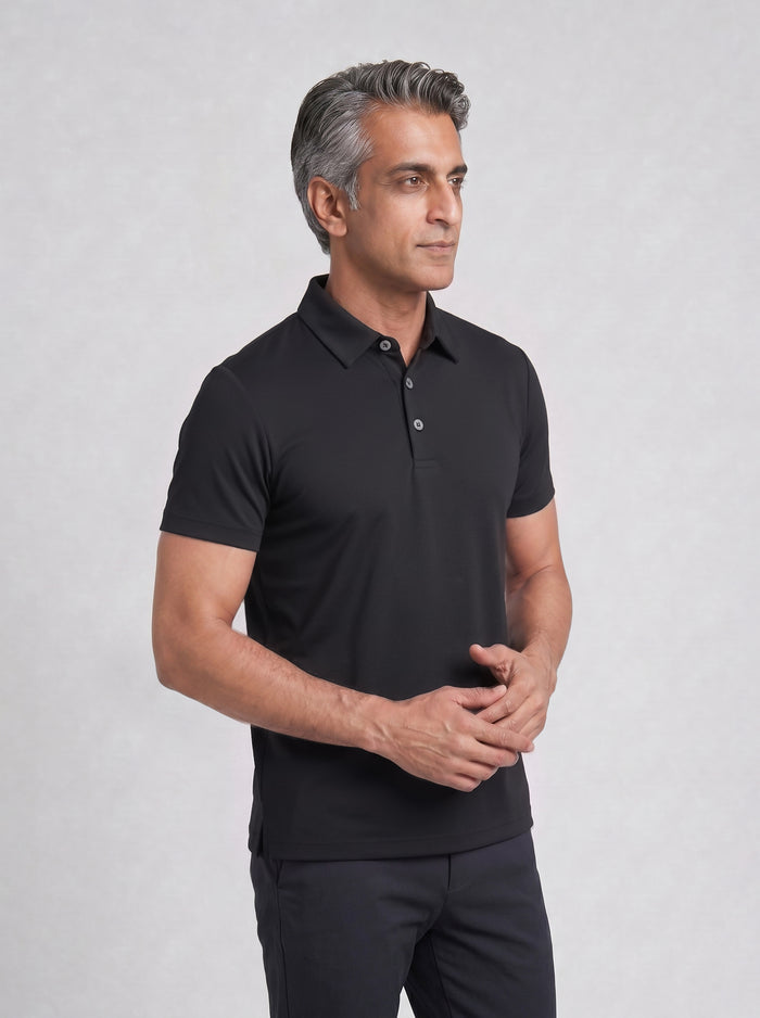 THE CLOUD SILK - SLIM POLO - BLACK
