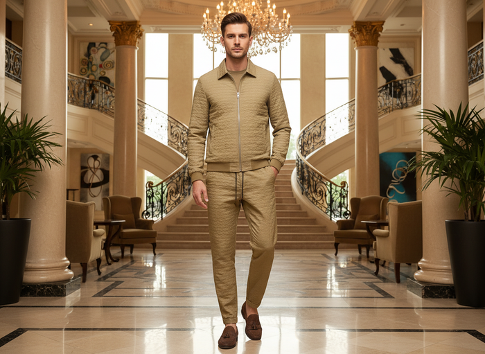 The Cotton Zip Jacquard Tracksuit for Men (One Set)