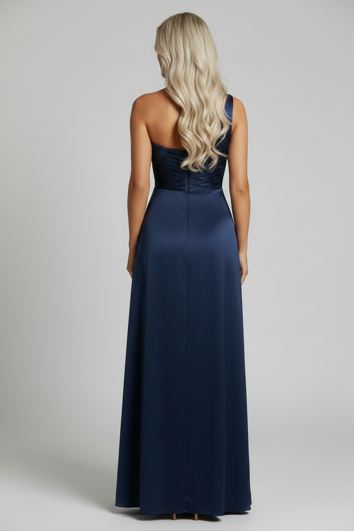 The Elegant Satin Asymmetrical Slit Gown