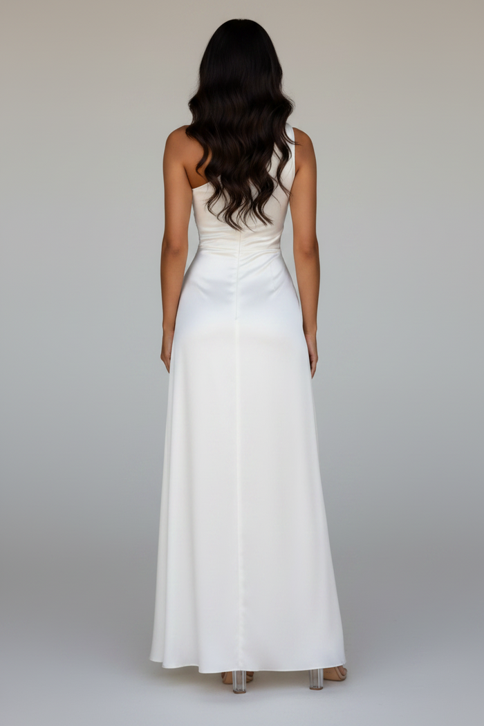 The Elegant Satin Asymmetrical Slit Gown