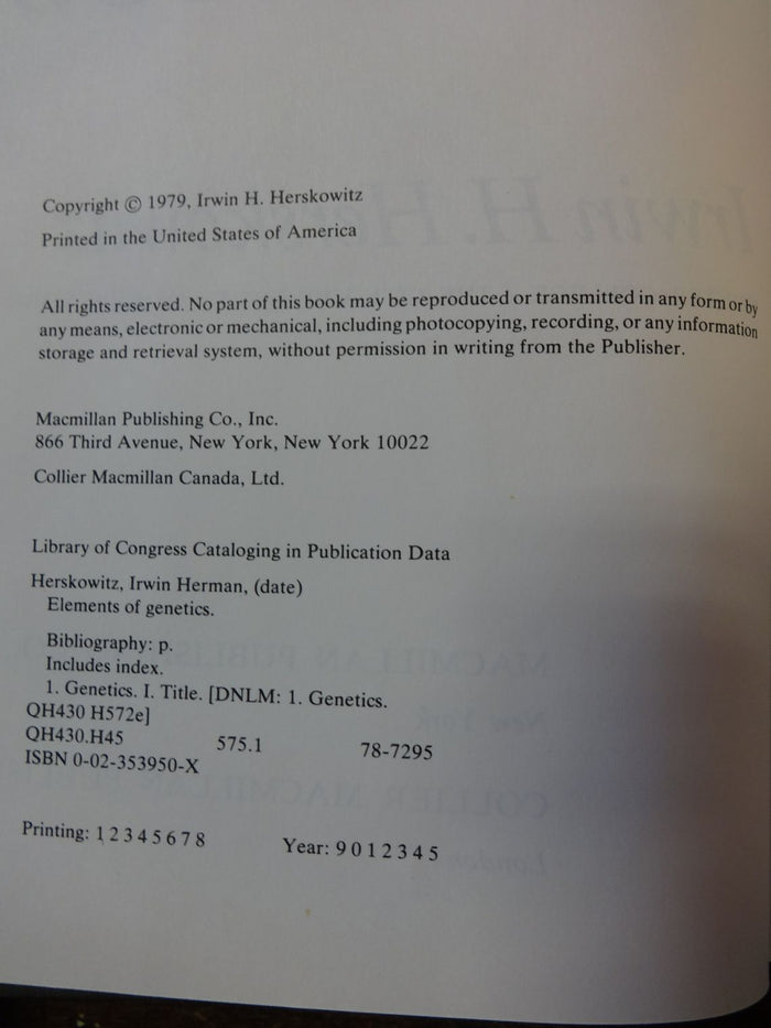 The Elements of Genetics, Irwin H. Herswkowitz