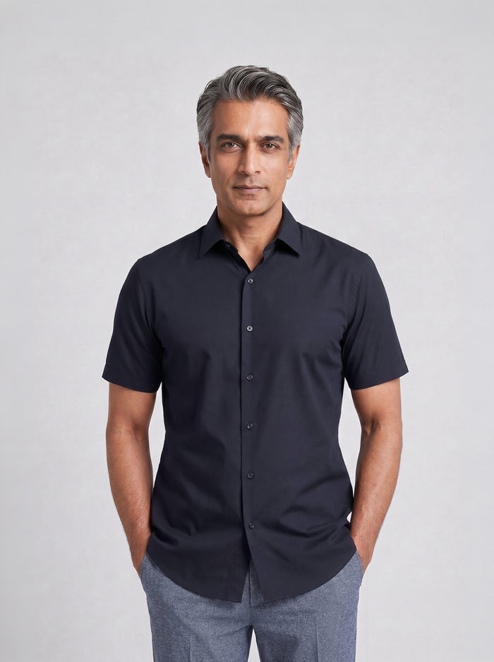 THE EVERYDAY - SLIM HALF SHIRT - BLACK