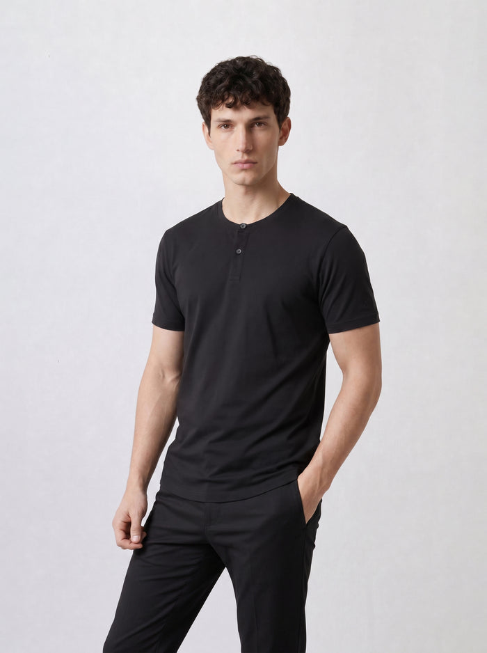 THE FLEX - HENLEY COLLAR HALF TEE - BLACK