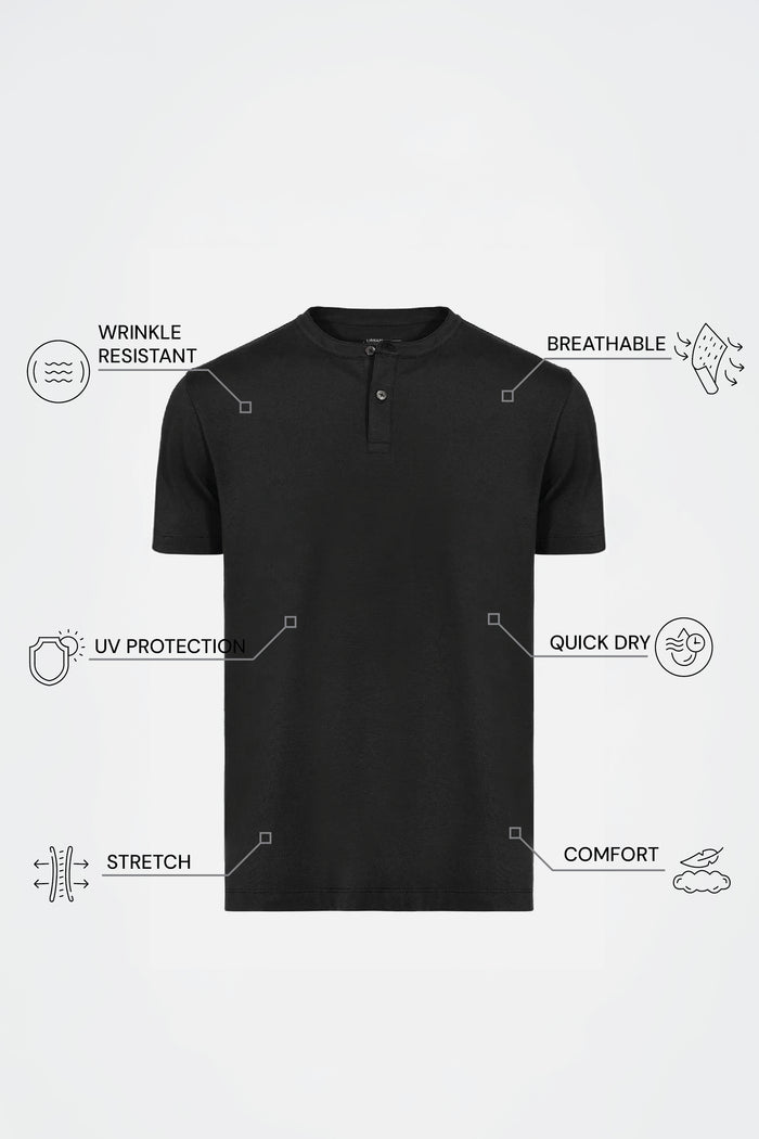 THE FLEX - HENLEY COLLAR HALF TEE - BLACK
