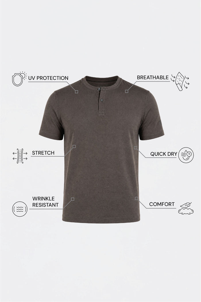 THE FLEX - HENLEY COLLAR HALF TEE - GRAPHITE GREY