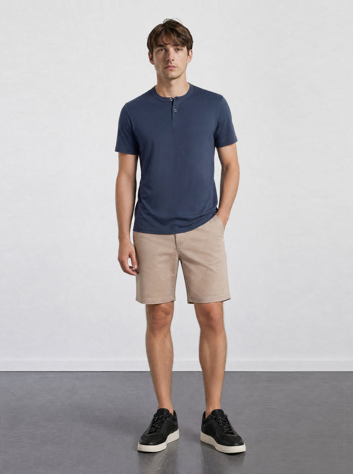 THE FLEX - HENLEY COLLAR HALF TEE - NAVY BLUE