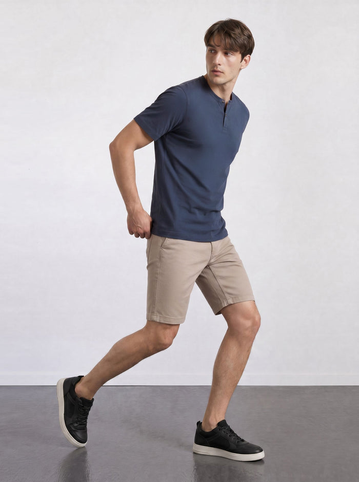 THE FLEX - HENLEY COLLAR HALF TEE - NAVY BLUE