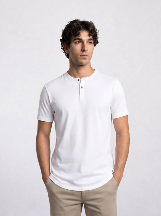 THE FLEX - HENLEY COLLAR HALF TEE - WHITE