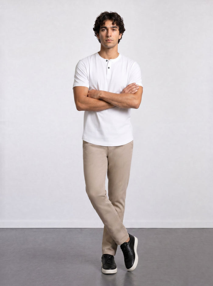 THE FLEX - HENLEY COLLAR HALF TEE - WHITE
