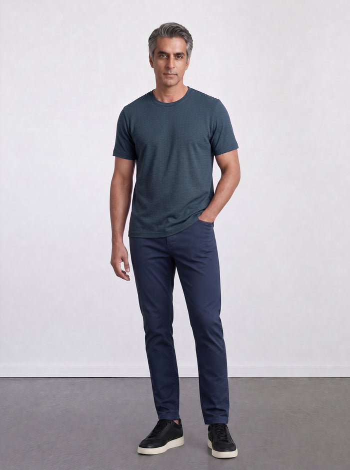 THE FLEX - PIMA TEXTURED HALF TEE - NAVY BLUE