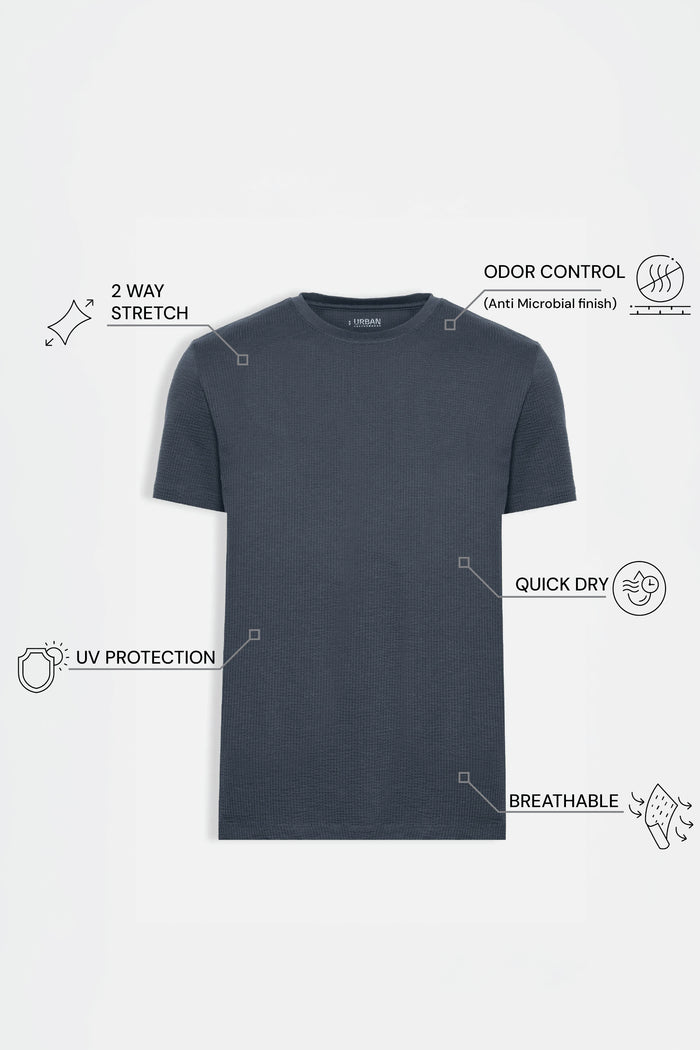 THE FLEX - PIMA TEXTURED HALF TEE - NAVY BLUE