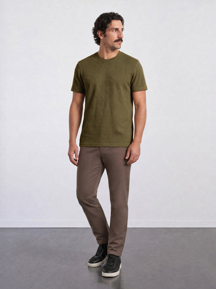 THE FLEX - PIMA TEXTURED HALF TEE - OLIVE BROWN