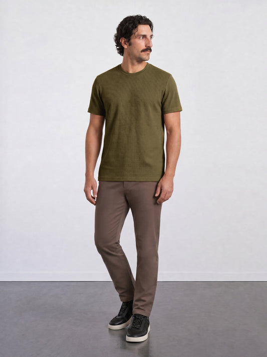 THE FLEX - PIMA TEXTURED HALF TEE - OLIVE BROWN