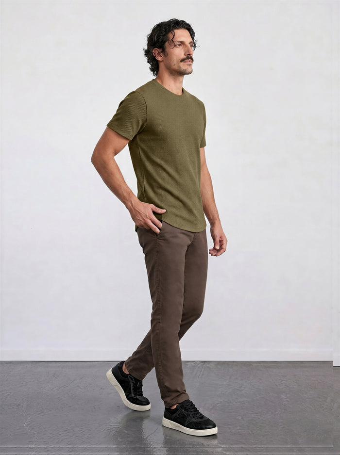 THE FLEX - PIMA TEXTURED HALF TEE - OLIVE BROWN