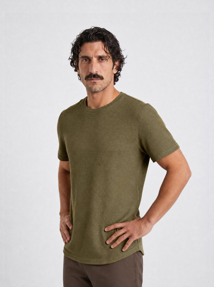 THE FLEX - PIMA TEXTURED HALF TEE - OLIVE BROWN