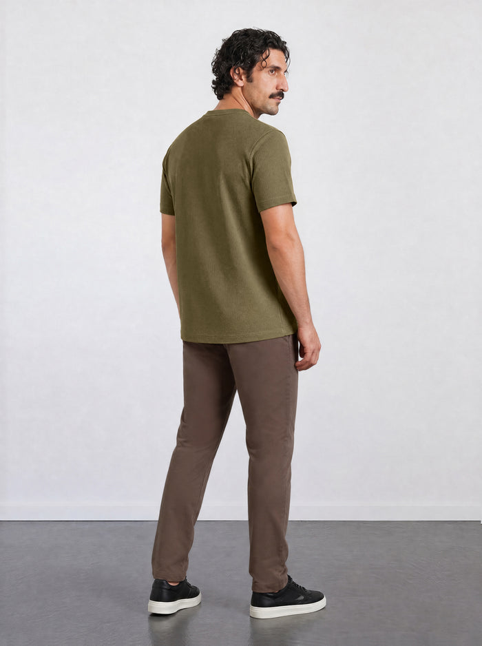 THE FLEX - PIMA TEXTURED HALF TEE - OLIVE BROWN