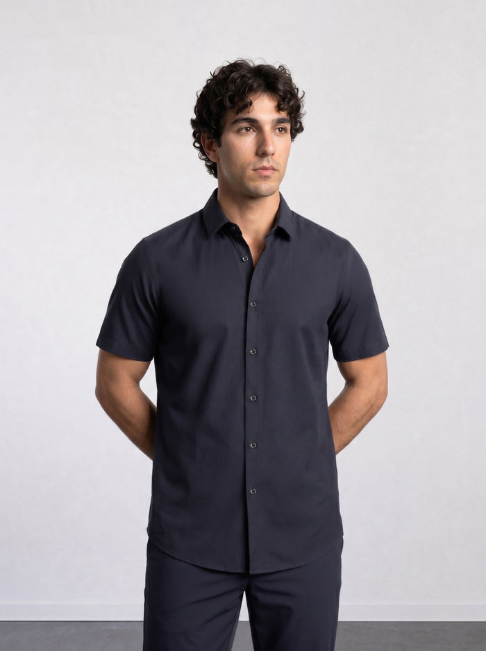 THE HYPERFLEX - SLIM HALF SHIRT - BLACK