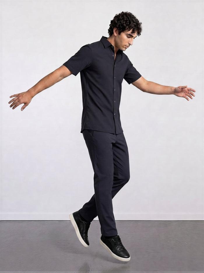 THE HYPERFLEX - SLIM HALF SHIRT - BLACK